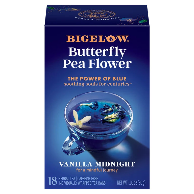 Bigelow Butterfly Pea Flower Vanilla Midnight, Herbal Tea, Tea Bags, 18 Count | Walmart (US)