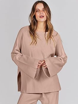 ANRABESS Women 2 Piece Outfits Sweatsuit Oversized Knit Pullover and Drawstring Wide Leg Pants Sw... | Amazon (US)