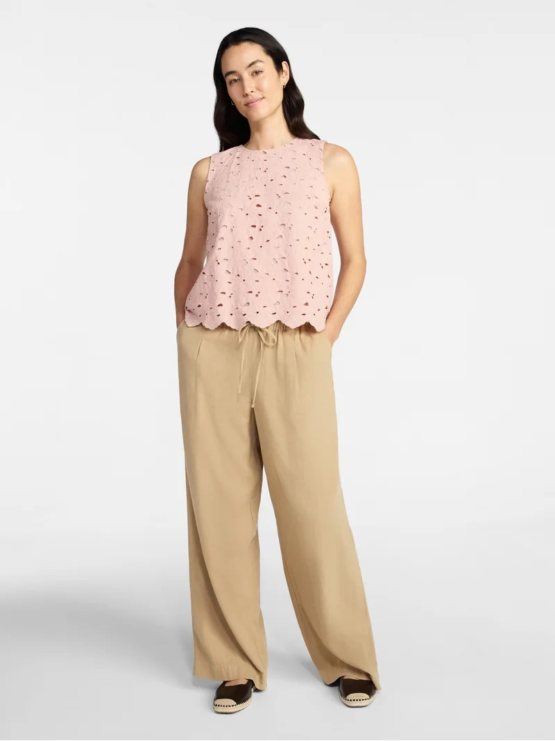 Time and Tru Women's and Women's Plus Sleeveless Cotton Eyelet Top, Sizes XS-4X | Walmart (US)