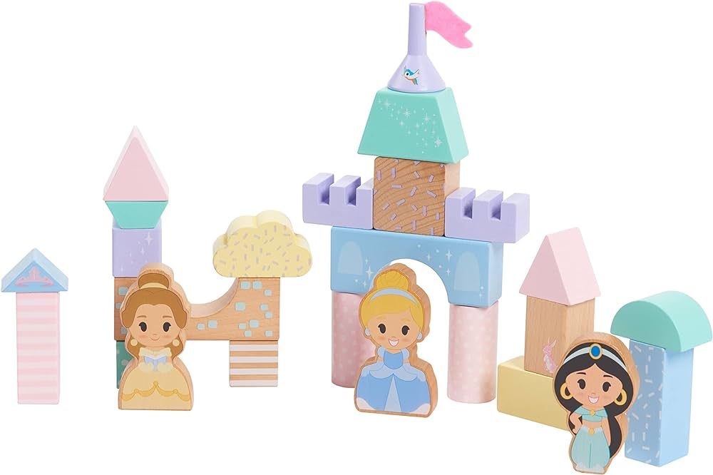 Disney Wooden Toys Princess Castle Block Set, 25-Pieces Include Cinderella, Belle, and Jasmine Block | Amazon (US)