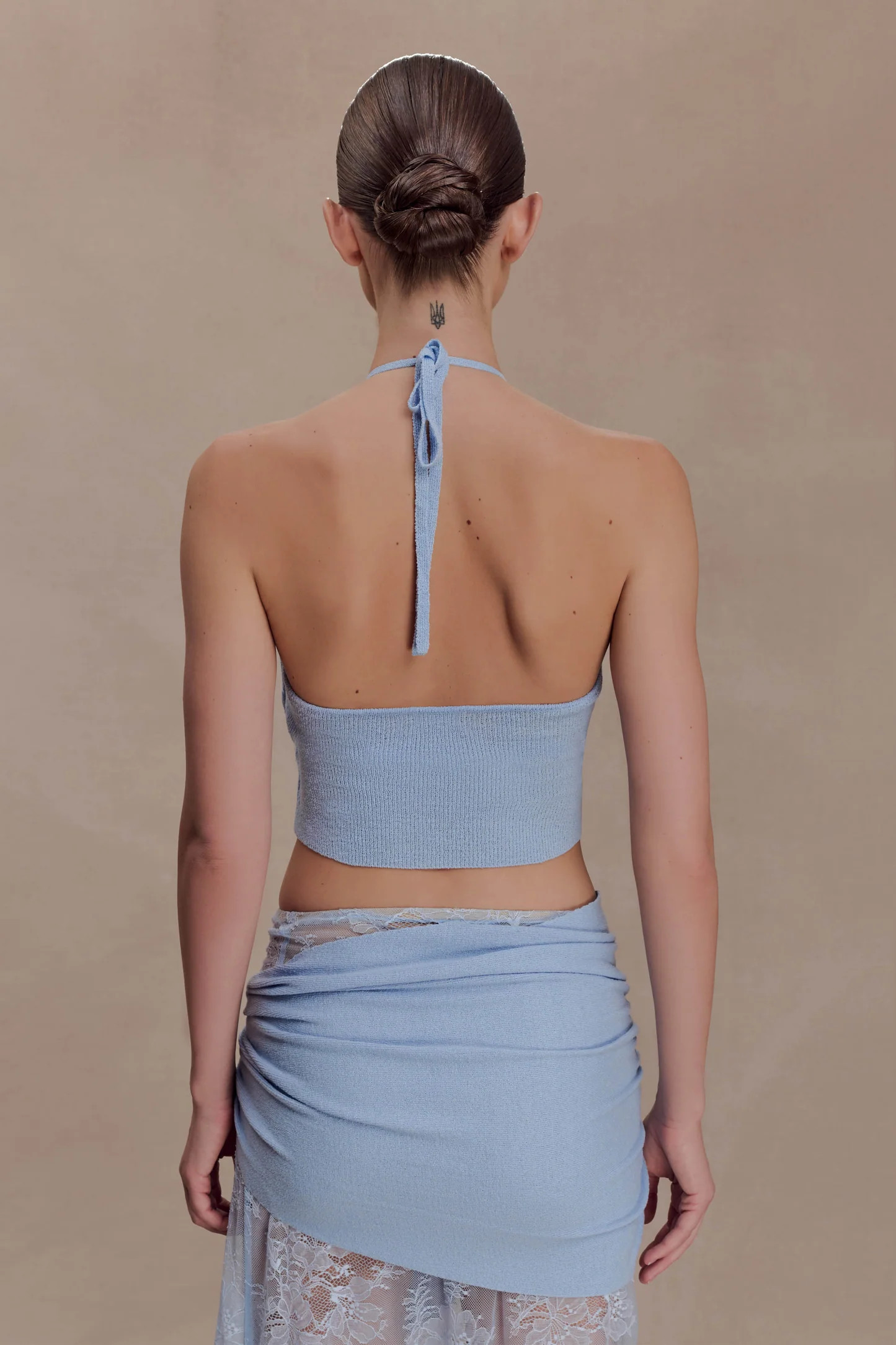 Lucy Lace And Knit Halter Top - Cornflower Blue | Meshki (APAC)