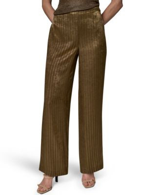 Donna Karan New York Women's Pinstripe Satin Pull-On Pants - Olive Brine/Gold | Macy's