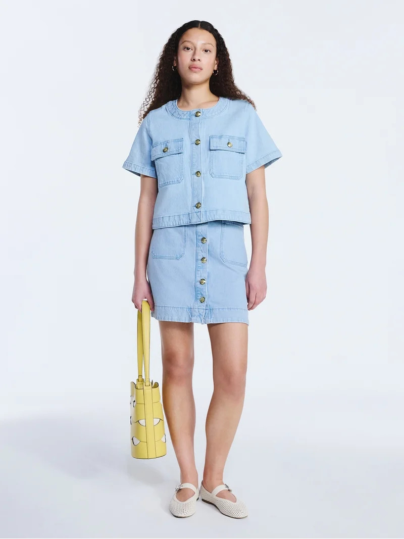 Free Assembly Women's Cropped Denim Jacket with Short Sleeves, Sizes XS-XXL | Walmart (US)