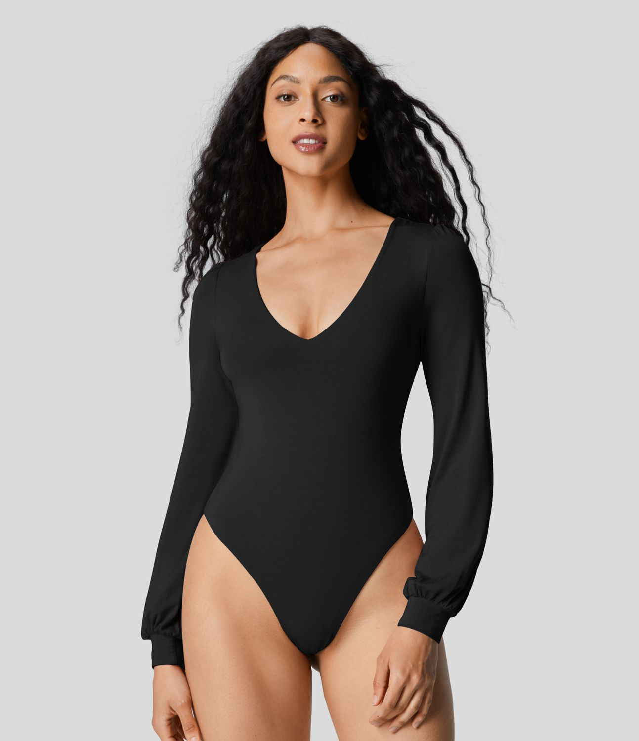 Women’s V Neck Long Sleeve Button Work Bodysuit - Halara | HALARA