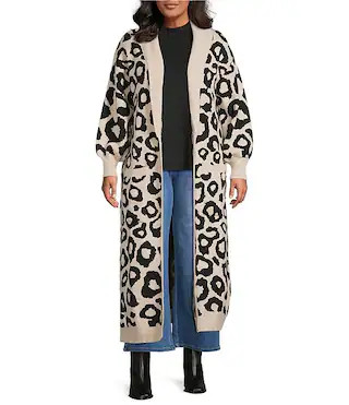 Sugarlips Smitten Leopard Print Knit Shawl Collar Neck Long Sleeve Duster Cardigan | Dillard's | Dillard's
