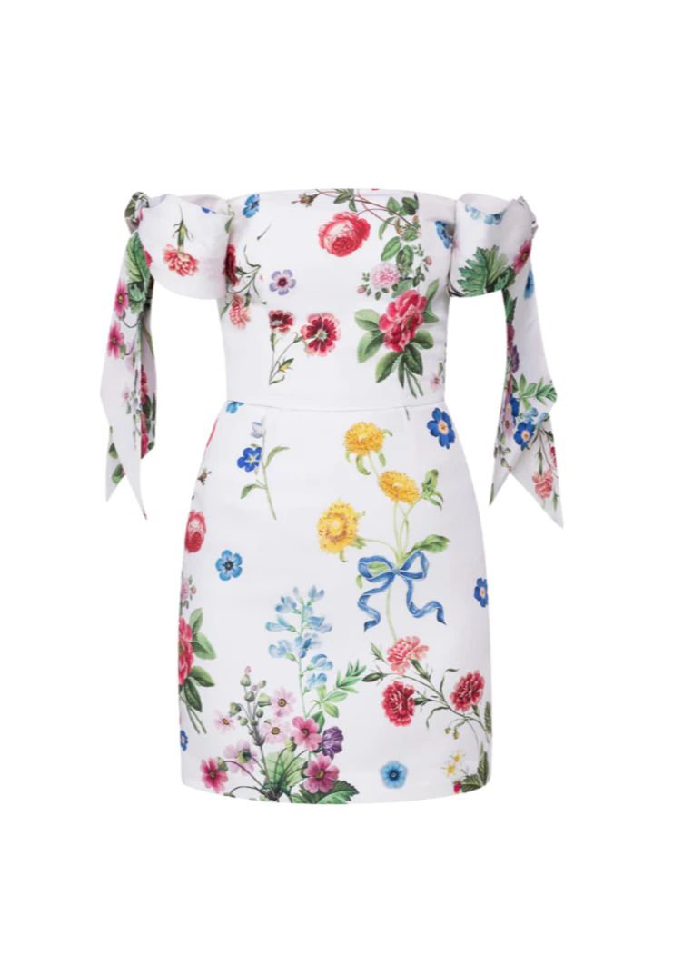 Isabella Sky Floral Silk Faille Mini Dress | Over The Moon Gift