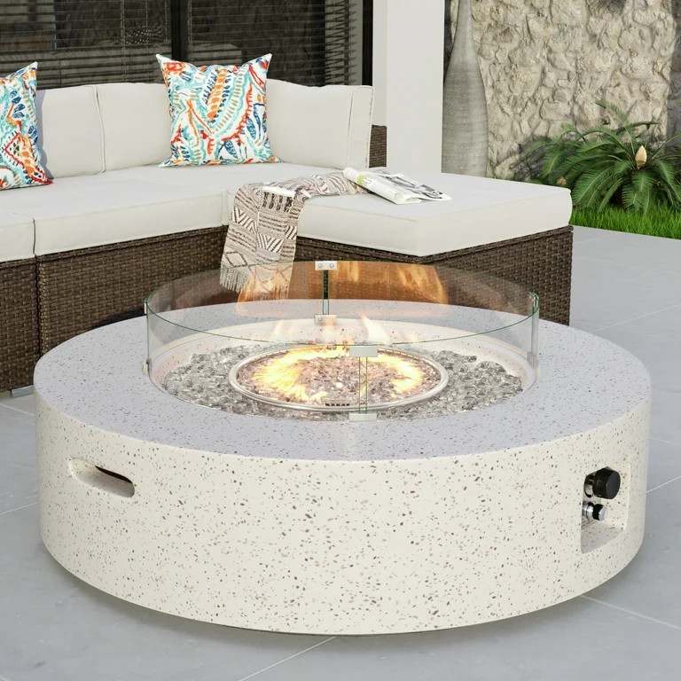 COSIEST Outdoor Propane Fire Pit Coffee Table w Terrazzo White 40.5-inch Round Base Patio Heater,... | Walmart (US)