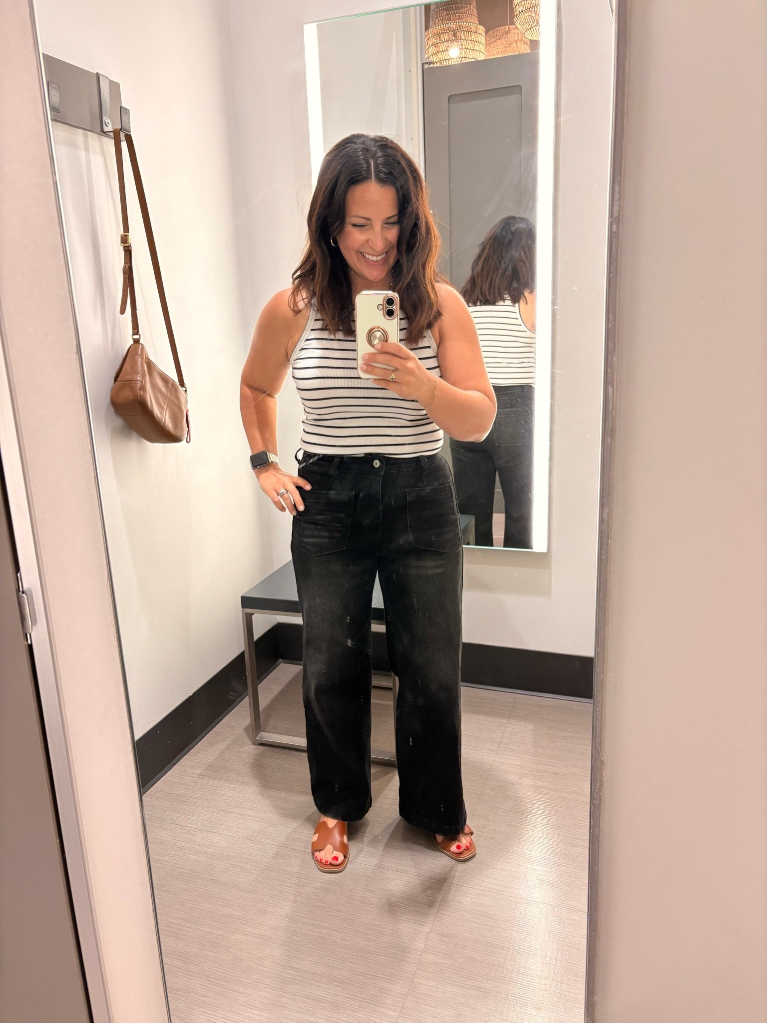 Easy summer outfit that feels put together without trying too hard 🤍🖤

These black wide leg jeans are SO flattering and pair perfectly with a classic striped tank and simple sandals. Casual, comfortable, and teacher/mom life approved 👏🏼

Everything is easy to mix and match for summer into fall too. Wearing petites in the jeans for my fellow 5’2” girls 🙌🏼

#LTKStyle #ClassicStyle #PetiteFashion #WomenOver40Style #CasualOutfit #WideLegJeans #AmazonFashion #EverydayStyle #MomStyle #TeacherStyle #MinimalStyle #SummerStyle #CapsuleWardrobe #EffortlessStyle

#LTKmomlife #LTKOver40 #LTKPetite