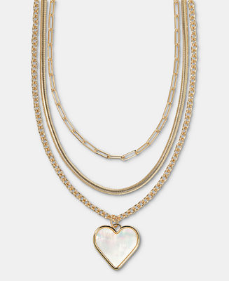I.N.C. International Concepts Mother-of-Pearl Heart Layered Pendant Necklace, 16" + 3" extender, ... | Macy's