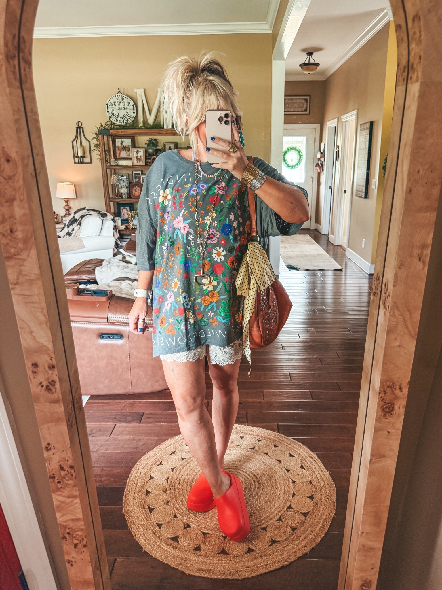The cutest graphic tee and leopard lace trim shorts. Tee is one size, shorts are a medium and I size down in crocs. 
•Save on my long necklace with code MANDIE 


#LTKOver40 #LTKgrwm #LTKootd