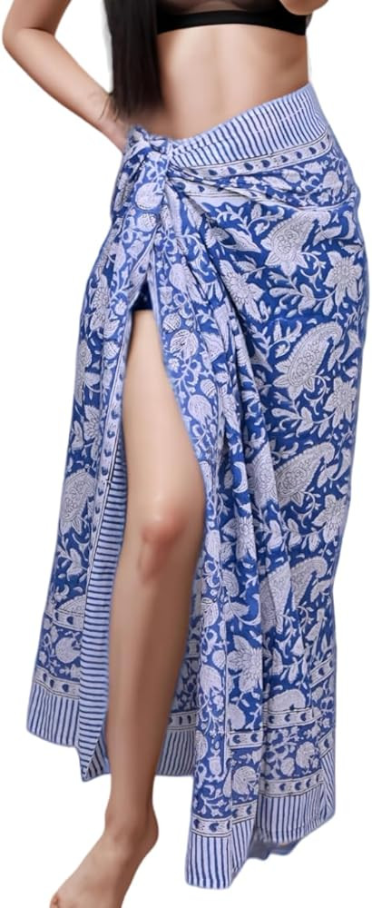 100% Cotton Swimsuit Beach Sarong Cover Ups for Women Swimwear Pareo Indian Hand Block Print Beac... | Amazon (US)