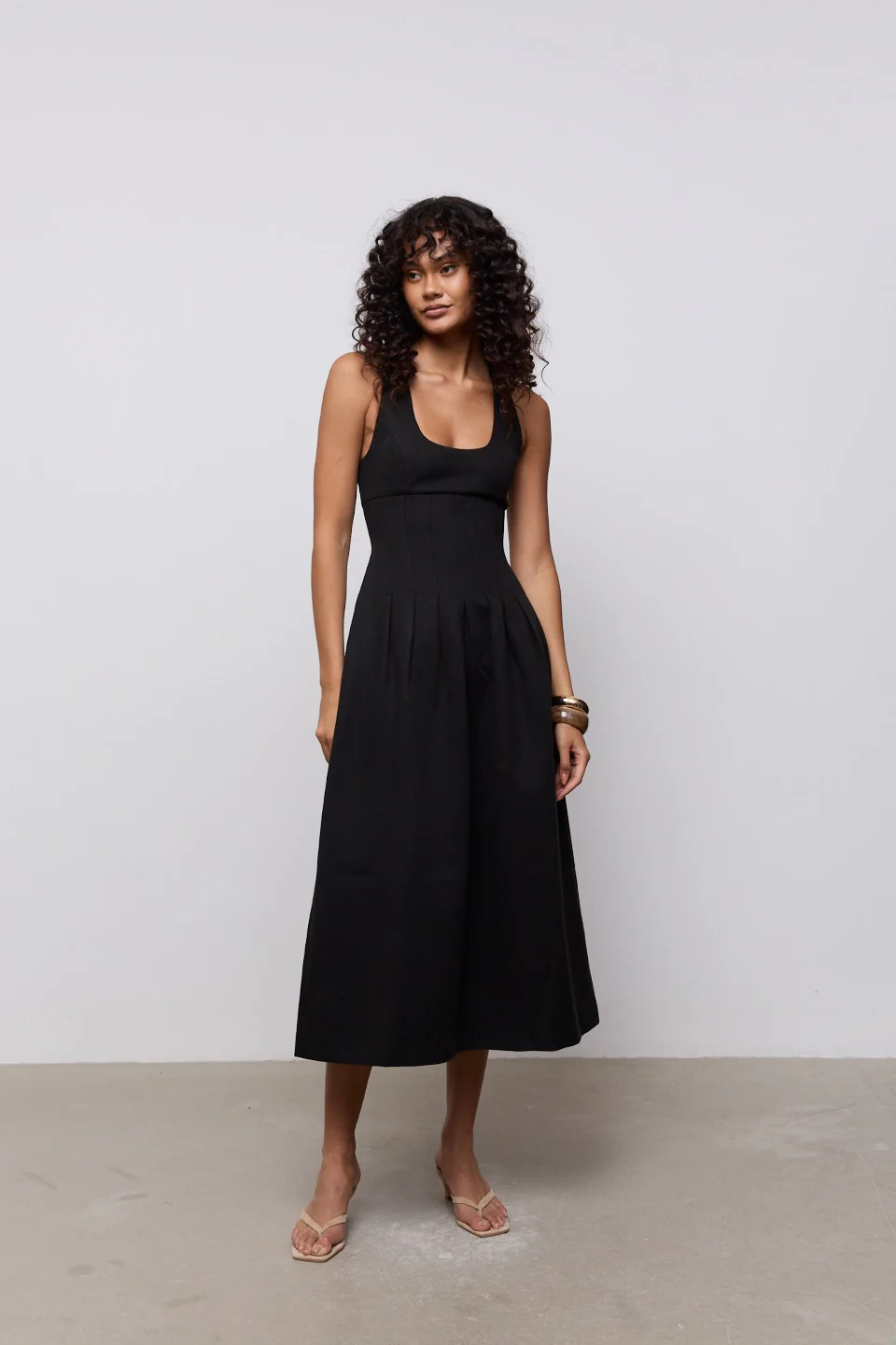 Cotton Mix Cinched Midi Dress | Odd Muse