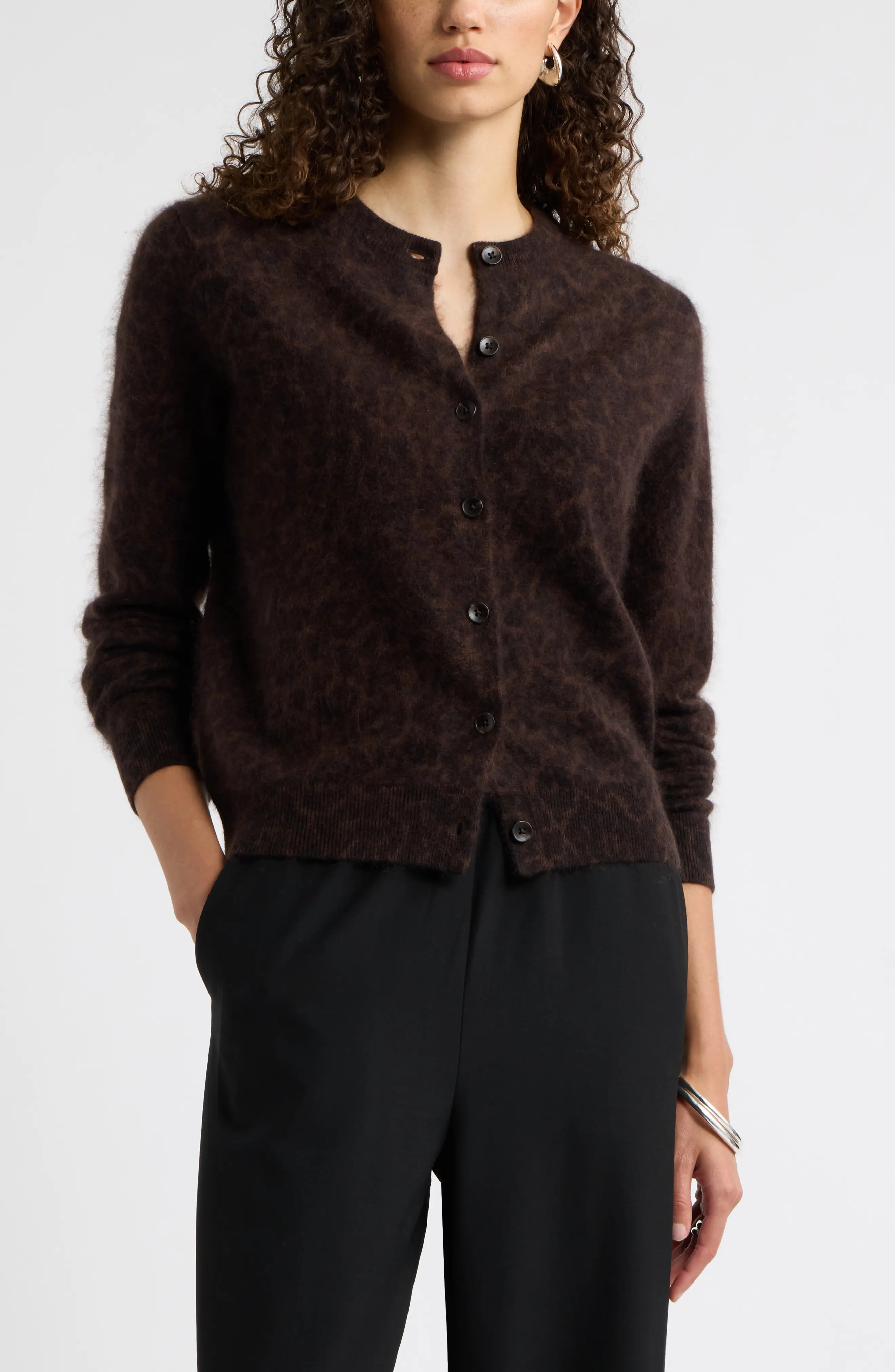 Nordstrom Brushed Leopard Print Cashmere Cardigan in Black- Brown M Leone Leopard at Nordstrom, Size X-Small | Nordstrom
