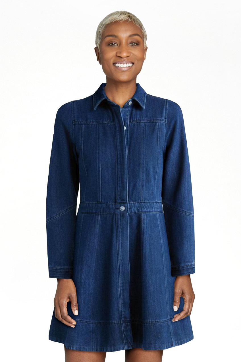 Free Assembly Women's and Women's Plus Denim Mini Shirtdress with Long Sleeves, Sizes XS-4X | Walmart (US)
