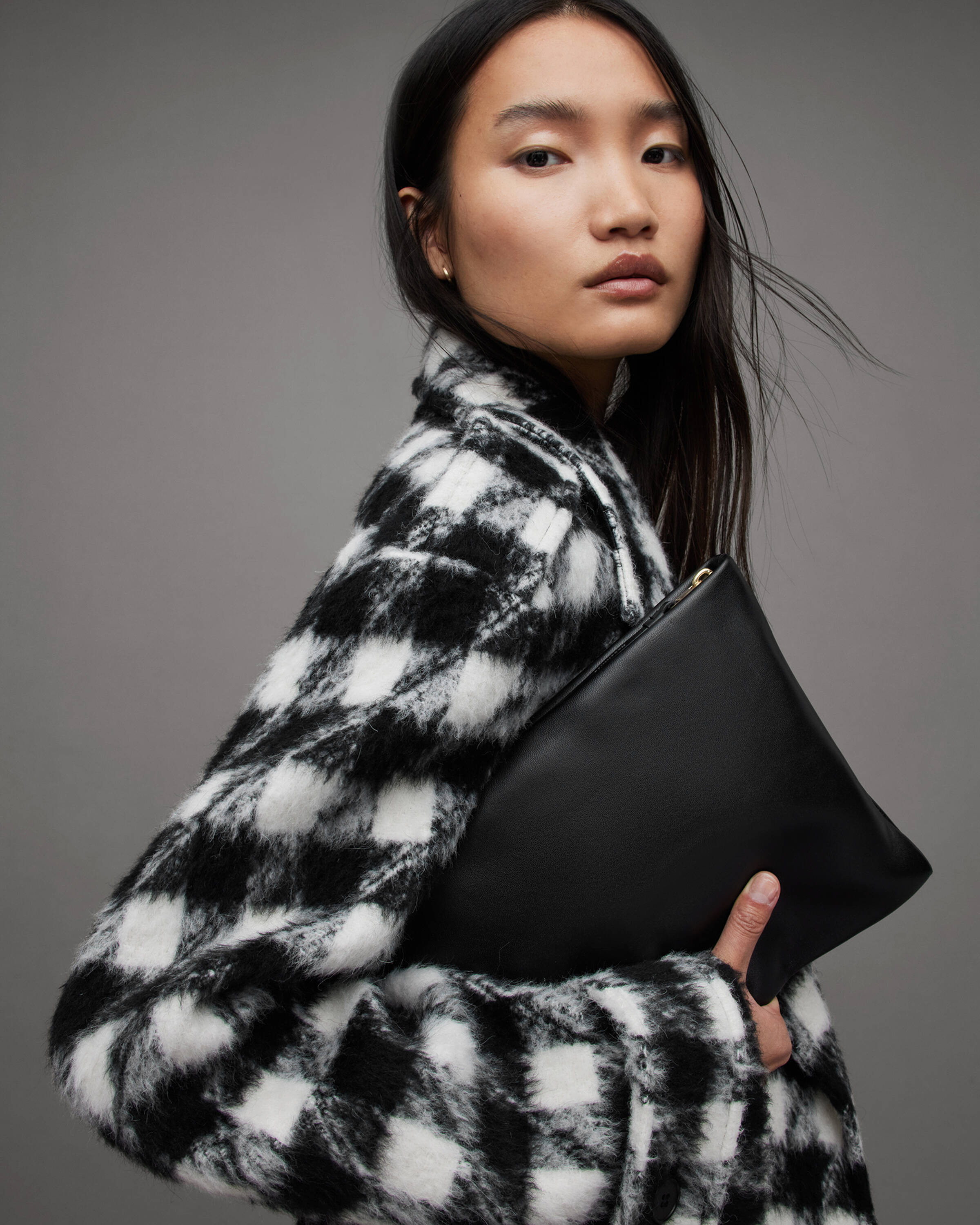 Bettina Leather Clutch Bag Black | ALLSAINTS US | AllSaints US