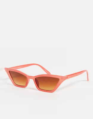 Pieces pointy slim sunglasses in pink | ASOS (Global)