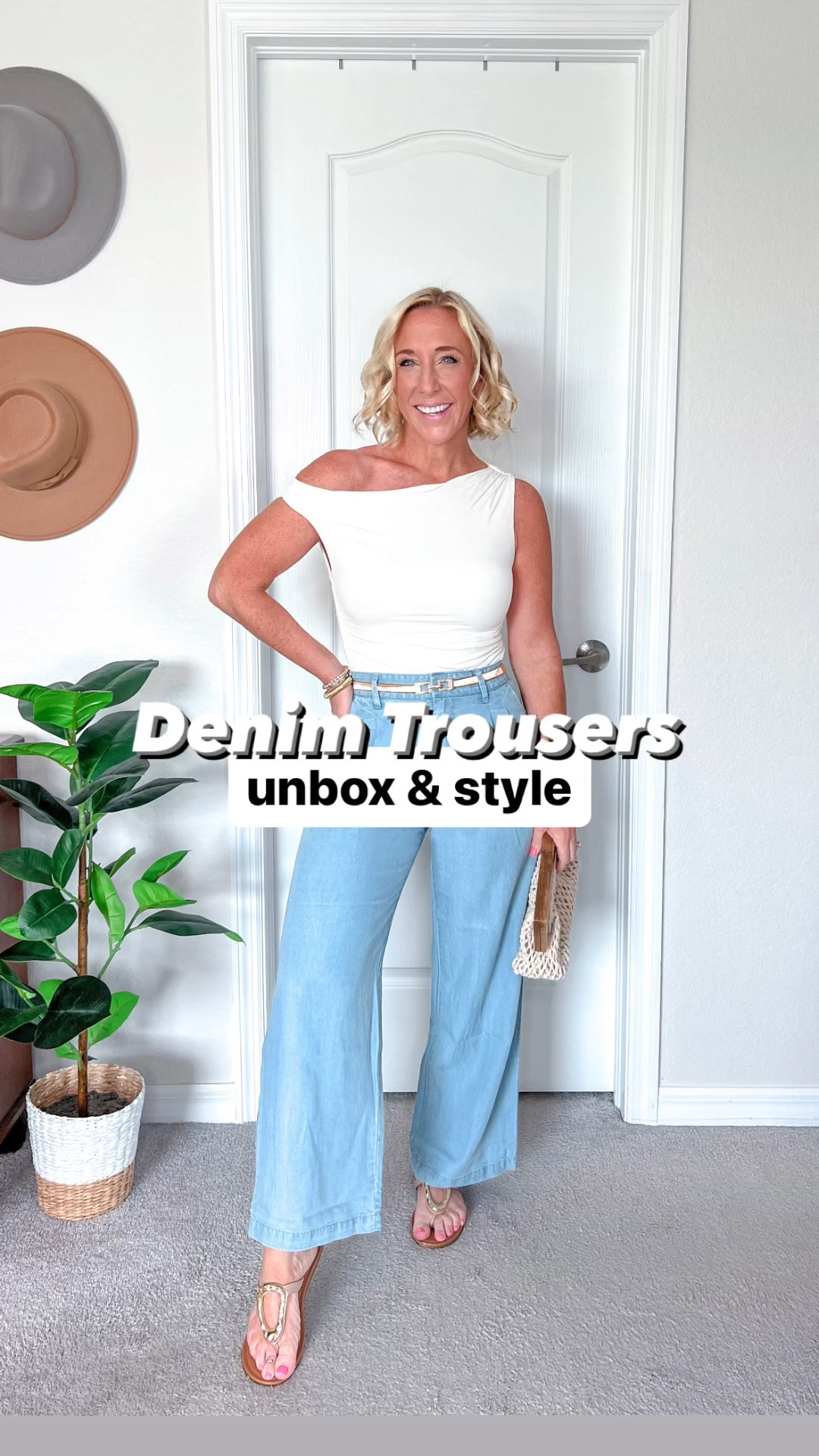 Wide leg denim trousers (4 ways):
• trousers - size 2 petite (I’m 5’2 and these work if you want to wear flats, but if you want to be able to wear heels with them, then get the regular length).
1. White off the shoulder top - size small.
2. Maroon ruffle top - size medium. Double lined & not see through.
3. Black blazer - size medium (use code LESLIEXSPANX) // linking a better tank (mine is old).
4. White tee - size small (not see though & soft!)
* linking all my belts. 
* shoes all tts  

#LTKWorkwear #LTKSaleAlert #LTKVideo