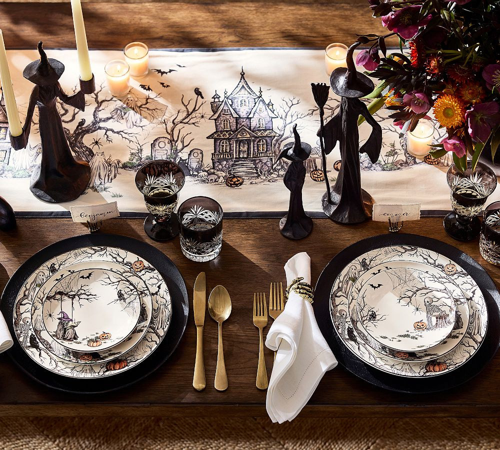 Midnight Manor Embroidered Cotton Table Runner | Pottery Barn (US)
