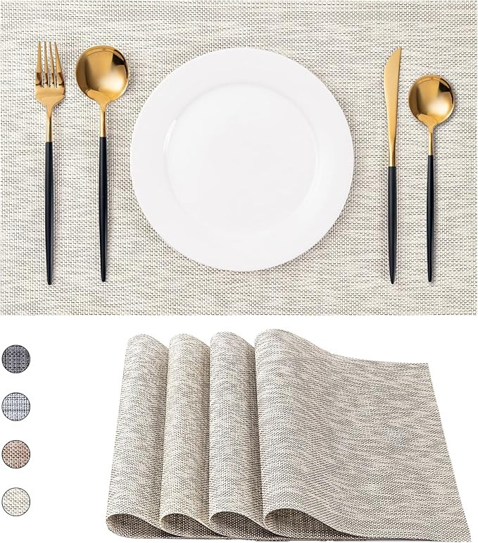 CADONO Placemats Set of 4 Washable Indoor/Outdoor Vinyl Place Mats for Dining Table Durable Non-S... | Amazon (US)