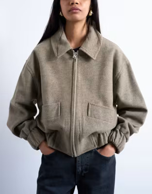 Topshop clean cropped quilted lined bomber with wool in taupe | ASOS (Global)