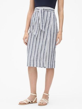 Stripe Wrap Midi Skirt in Linen-Cotton | Gap Factory