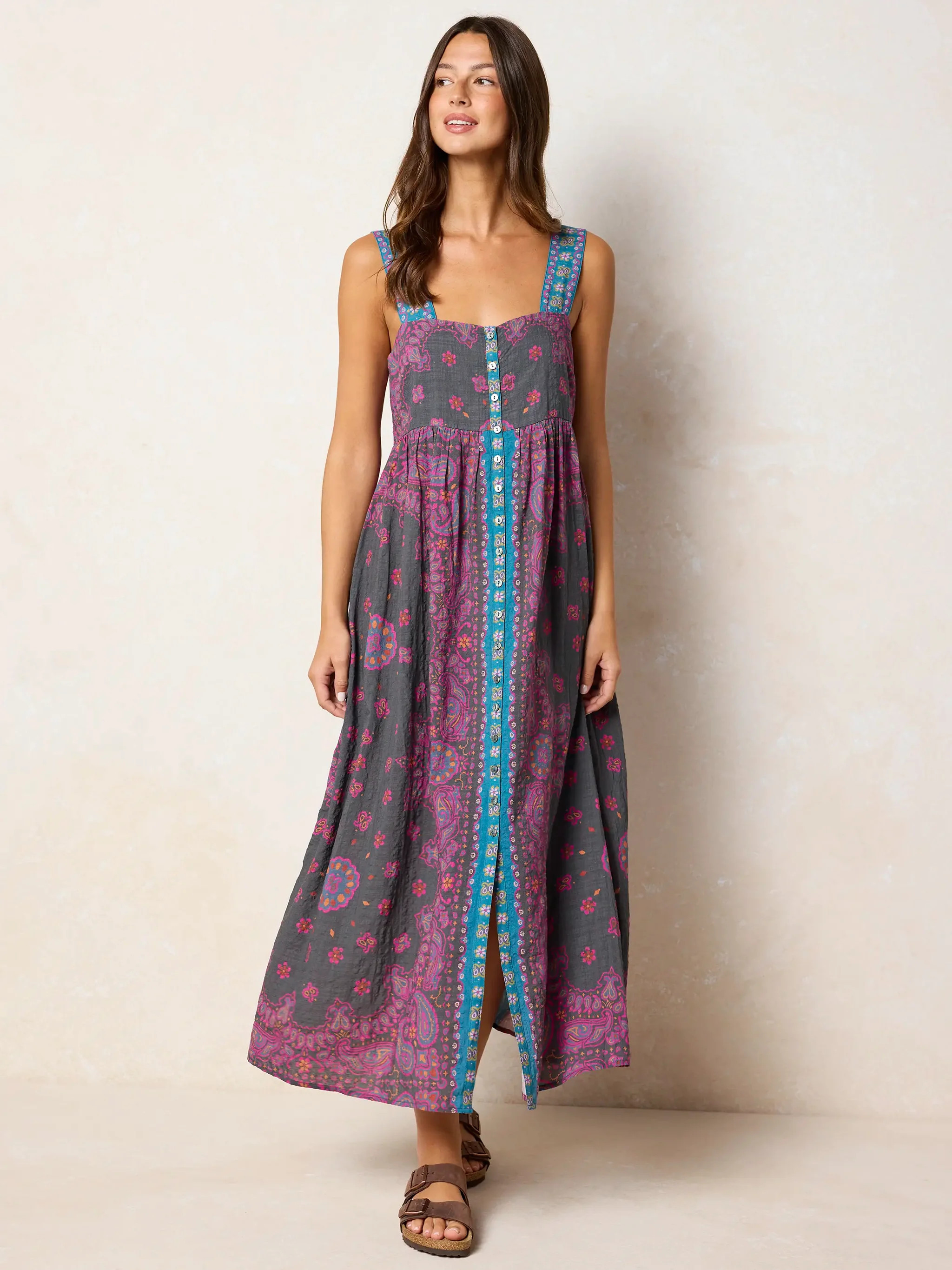 Lucy Maxi Dress - Brimfield Bandana Charcoal | Natural Life