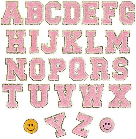 28 Pieces Glitters Patches Iron On Letters Chenille A-Z Patches Includes 2 Smile Face Patch for C... | Amazon (US)