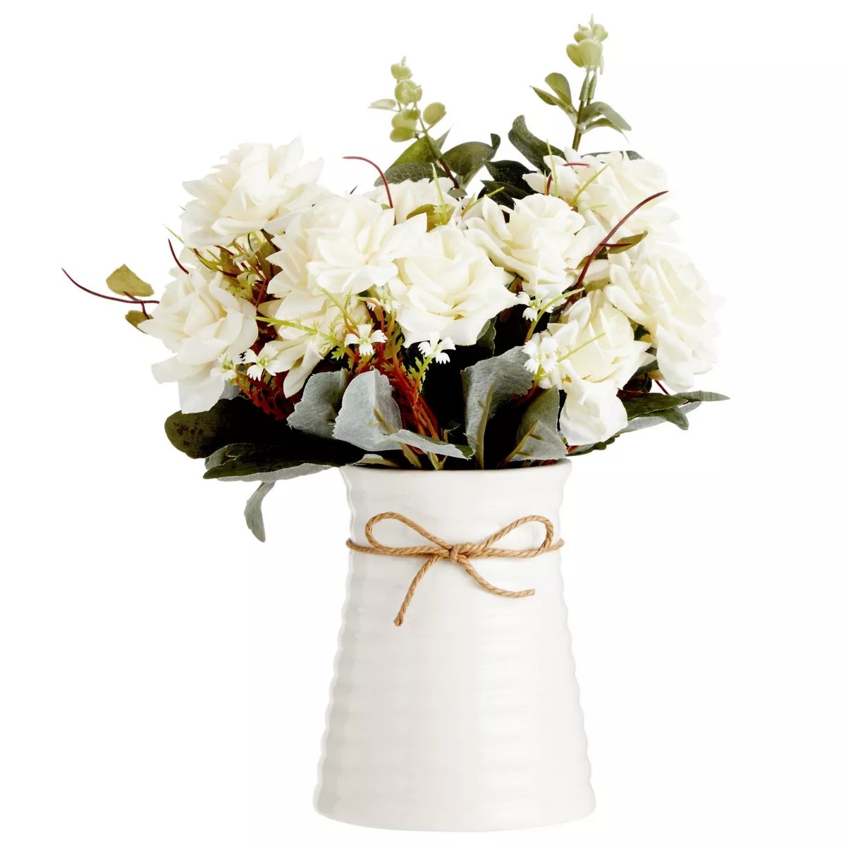 Farmlyn Creek 4 Piece Artificial White Roses, Fake Faux Flowers Plants with Ceramic Vase for Indo... | Target