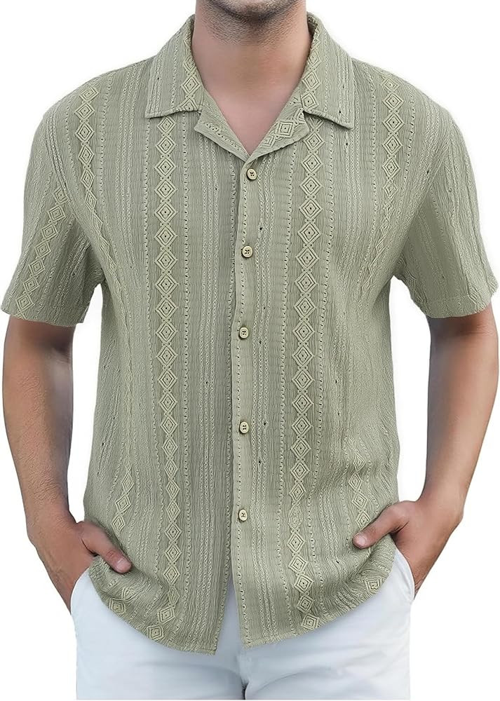 Damipow Mens Casual Button Down Shirts Short Sleeve Fashion Vacation Beach Shirts | Amazon (US)