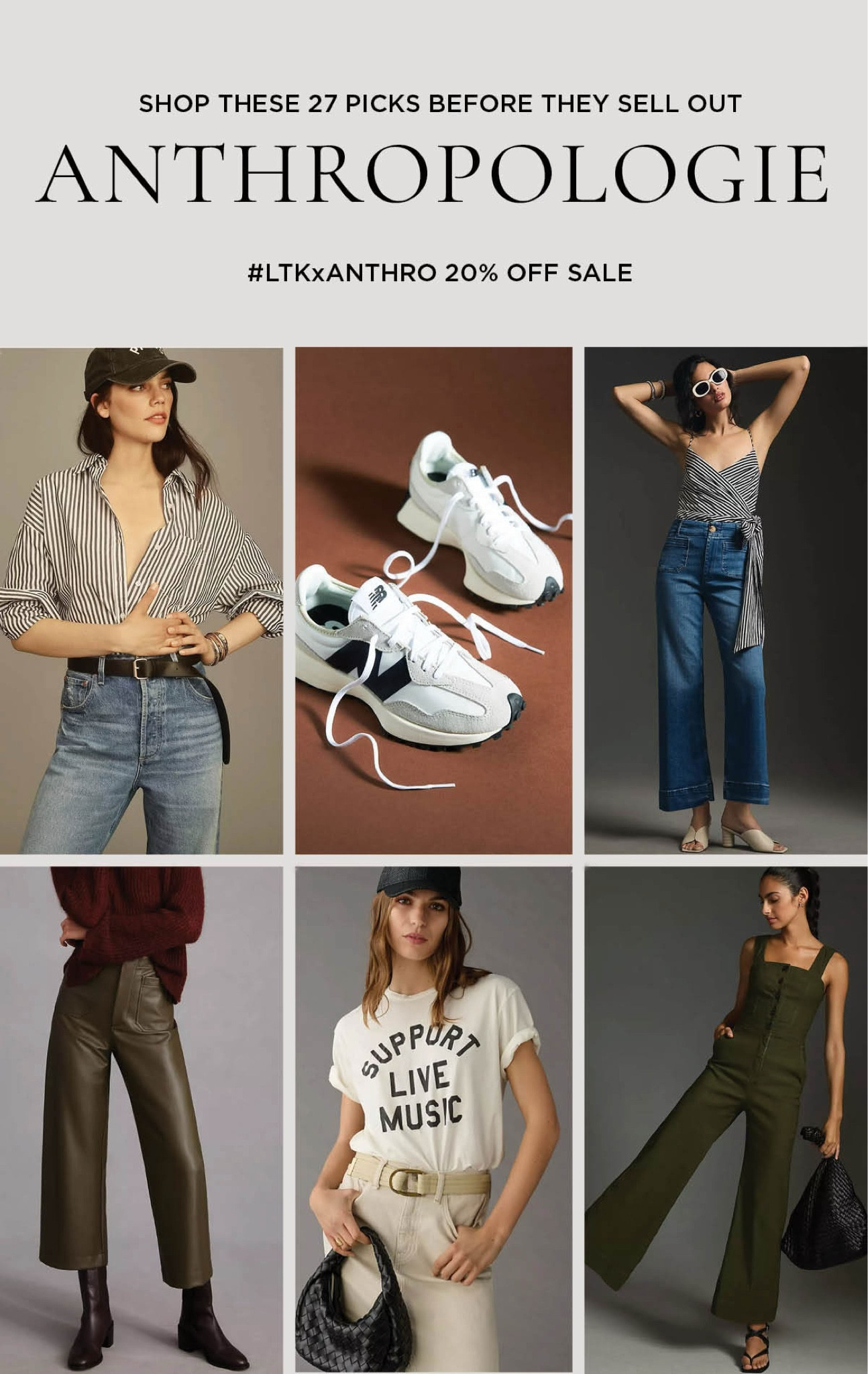 Shop my top picks during  the Anthropologie sale picks. 20% off this preppy striped buttondown, New Balance sneakers, wide leg jeans, faux leather pants, adorable jumpsuit, and more all at Anthro. #LTKxAnthro 

#LTKFind #LTKxAnthro #LTKsalealert