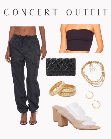Concert outfit idea Bachelorette party black theme outfit girls night outfit ladies night outfit black cargo pants clear sandals clear beers gold bangles gold hope earrings black clutch black wallet gold necklace stack gold jewelry black tub top outfit cargo pants outfit festival outfit  bride or die theme outfit 

#LTKFestival #LTKstyletip #LTKfindsunder100