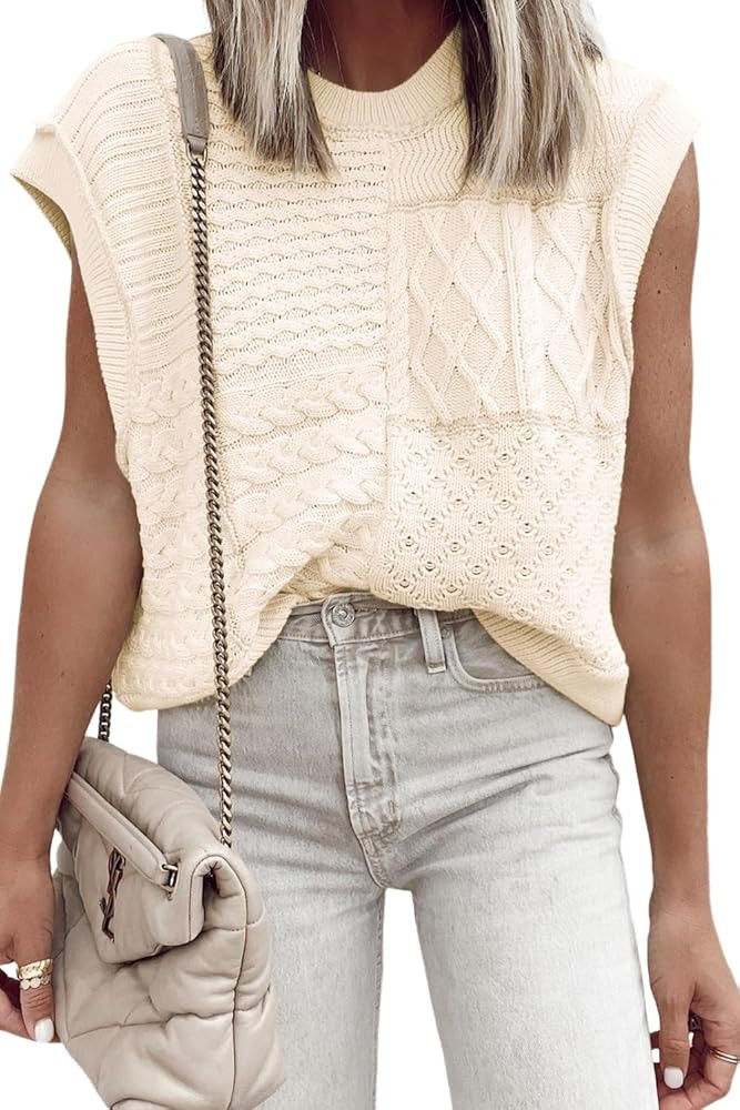Ecosunny Women's Summer Sweater Vest Casual Sleeveless Round Neck Cable Knit Dolman Armholes Loos... | Amazon (US)