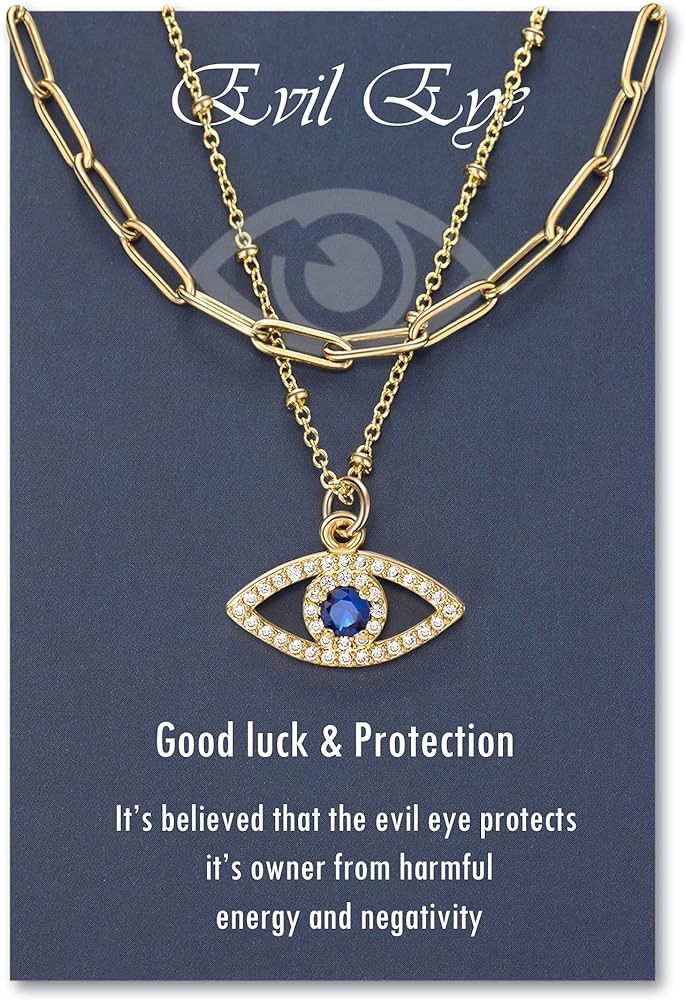 PPJew Layered Evil Eye Necklaces for Women 18K Gold Plated Dainty Chocker Necklace Delicate Jewel... | Amazon (US)