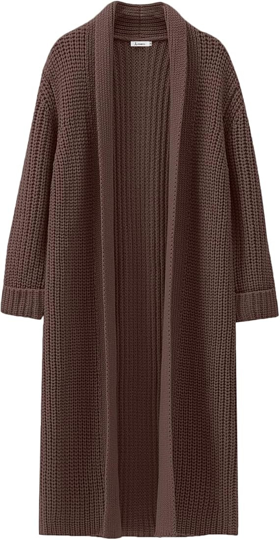 ANRABESS Women Knit Long Cardigan Long Sleeve Open Front Lapel Oversized Sweater Coat 2023 Fall C... | Amazon (US)