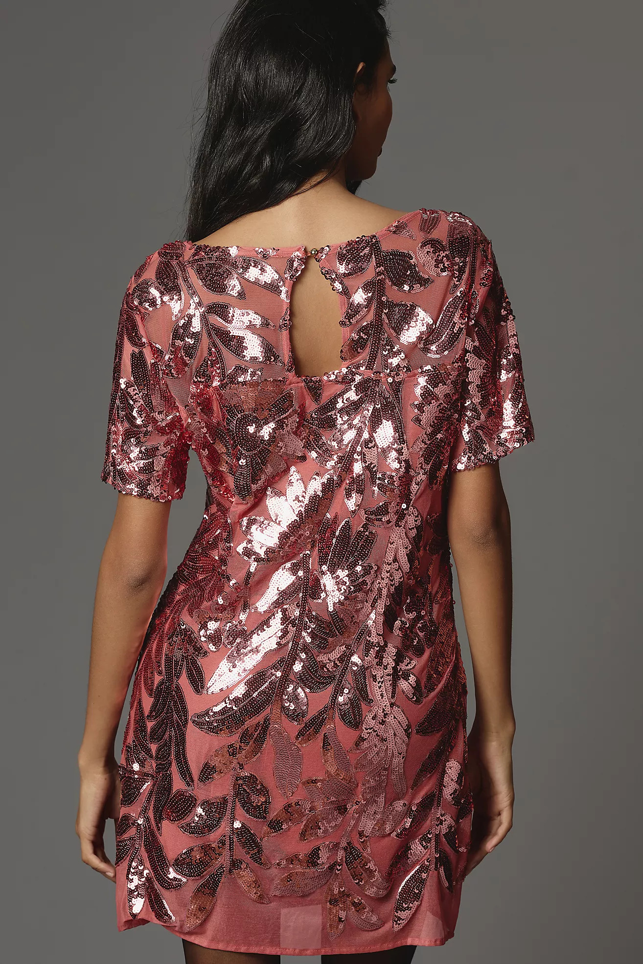 Maeve Short-Sleeve Sheer Embellished Mini Dress | Anthropologie (US)