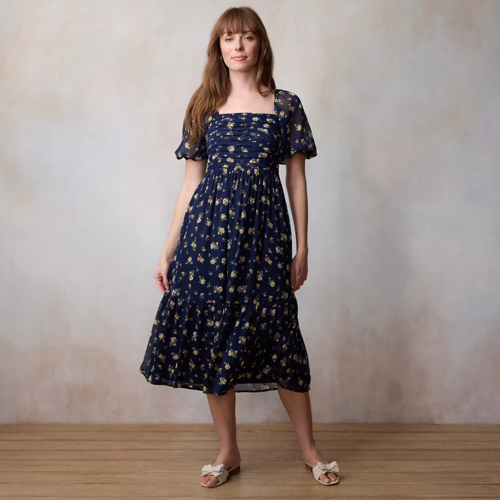 Women's LC Lauren Conrad Square Neck Pleated Bodice Midi Dress | Kohl's