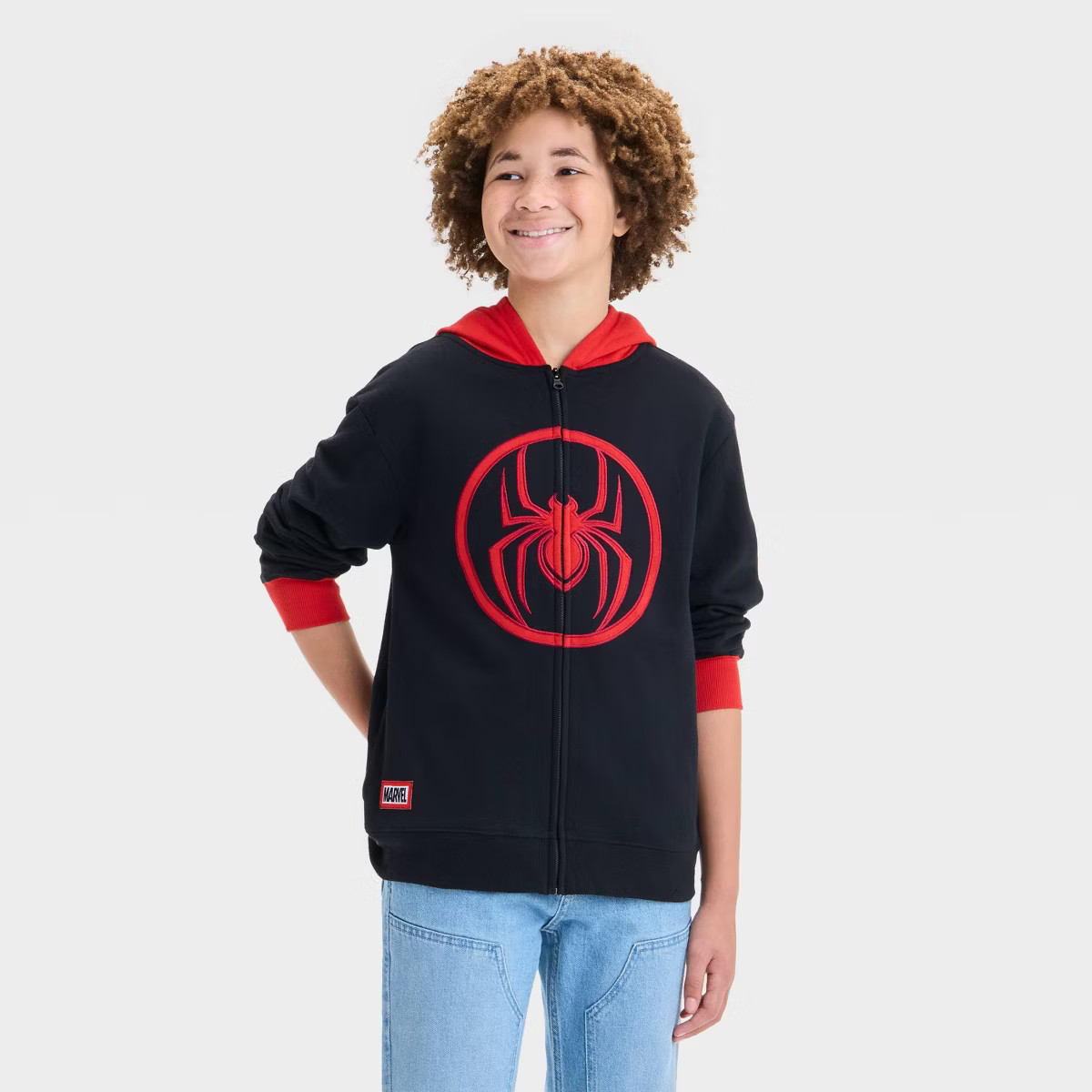 Boys' Marvel Miles Morales Character Hooded Sweatshirt - Black/Red | Target