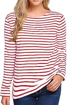 Women's Long Sleeve Striped T-Shirt Tee Shirt Tops Slim Fit Blouses | Amazon (US)