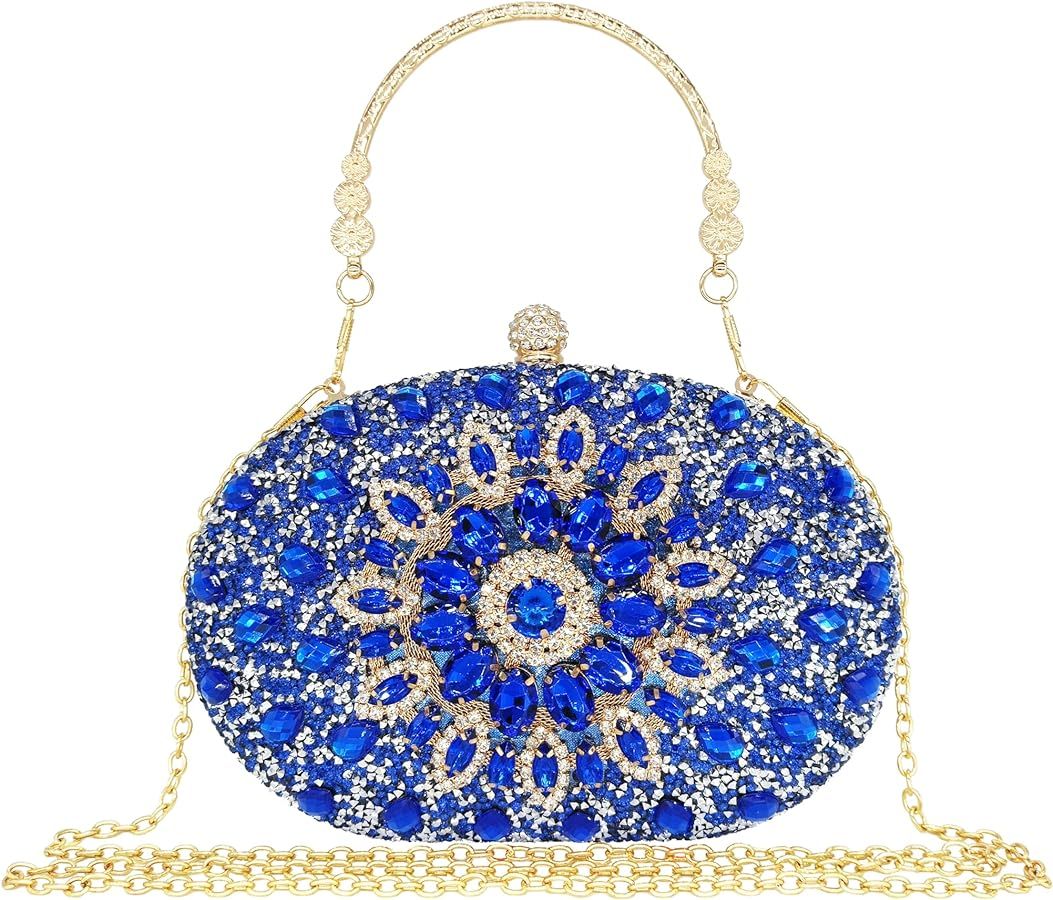 Rhinestone Clutch Purses for Women Evening Wedding Formal - Round Pearl Clasp Handbag - Crystal D... | Amazon (US)