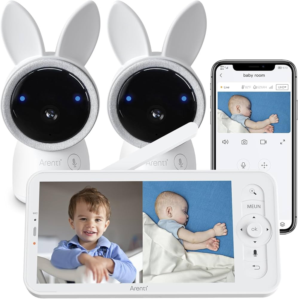 ARENTI Video Baby Monitor, Audio Monitor with Two 2K Ultra HD WiFi Cameras,5" Color Display,Night... | Amazon (US)