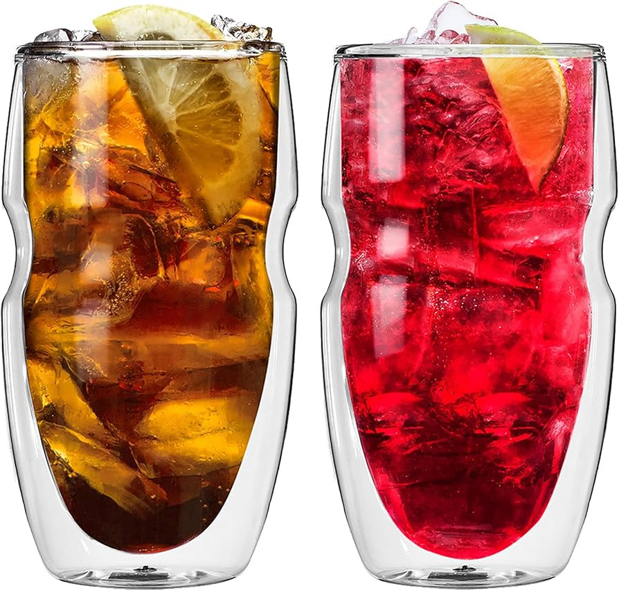 Ozeri Serafino Double Wall Insulated Iced Tea and Coffee Glasses, 16-Ounce, Set of 2 | Amazon (US)