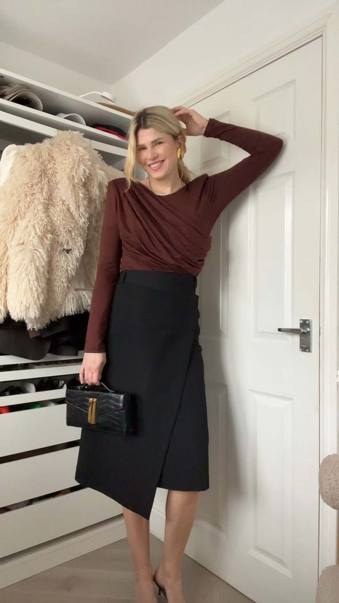 Christmas party outfit, evening outfit, chic outfit, bodysuit, black clutch, demellier clutch, alaia heels, asymmetric skirt 

#LTKCyberWeek #LTKwinter #LTKstyletip