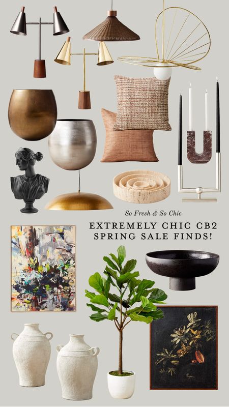 Extremely chic Spring sale finds from CB2! 
-
Home decor sale - lighting sale - metallic brass planter - metallic platinum planter - marble candle holder - minimalist silver taper candle holder - black footed pedestal bowl - faux fiddle leaf tree - modern abstract art - acrylic art - botanical framed art - jug shaped vases ceramic - black large bust - desk task lamps - gunmetal and wood task lamp - brass and wood task lamp - home office desk lamp sale - travertine tray - brass shallow dome pendant - dark brown rattan pendant light - architectural curved chandelier brass - chic home decor - eclectic home decor 

#LTKsalealert #LTKhome