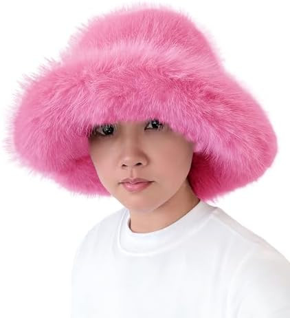 Lina & Lily Oversized Winter Faux Fur Bucket Hat for Women - Long Pile Fur Wide Moldable Brim | Amazon (US)