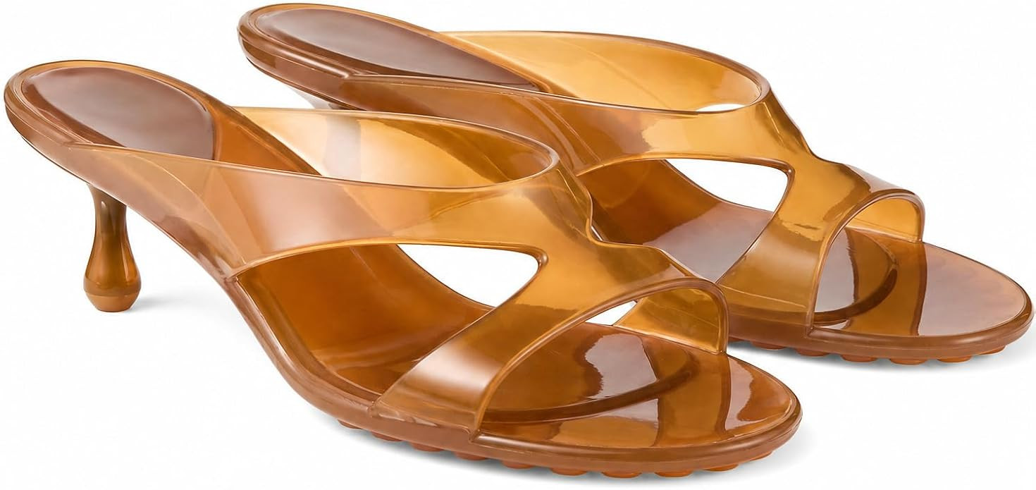 Jelly Sandals for Women Kitten Heels Clear Low Heel Mules Open Round Toe Slip On Comfortable Summ... | Amazon (US)