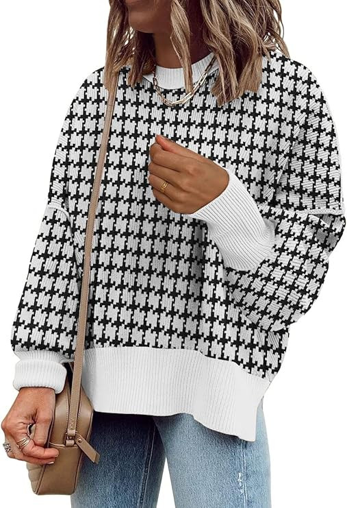 Womens Causal Crewneck Batwing Sleeve Knit Top Side Split Oversized Pullover Sweater Loose Jumper | Amazon (US)