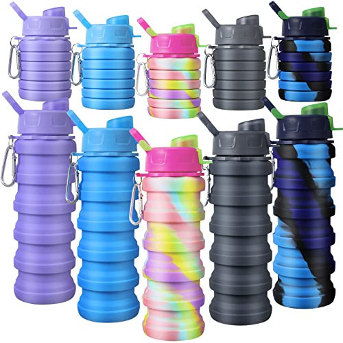 CHENGU 5 Pcs Collapsible Water Bottles 16 oz Portable Foldable Water Bottles Silicone Leak Proof Travel Water Bottle Reusable Sports Water Bottle with Metal Clip for Camping Hiking Travel (Colorful) | Amazon (US)