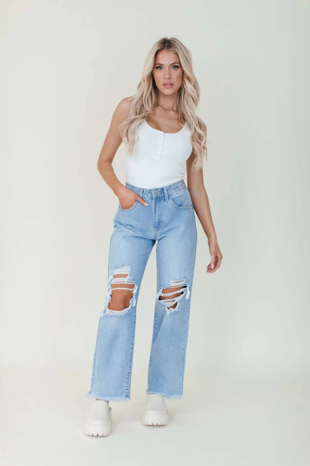 RESTOCK -  Distressed High Waist Mom Jeans - FINAL SALE | The Post