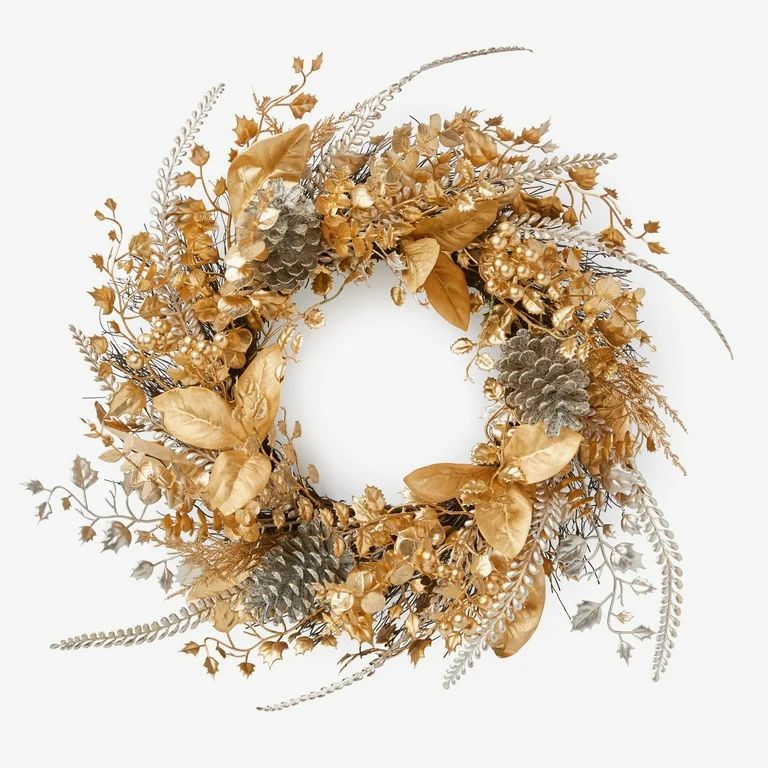 Brylanehome Christmas Pre-Lit Gold & Silver Wreath, Gold Silver Lights - Walmart.com | Walmart (US)