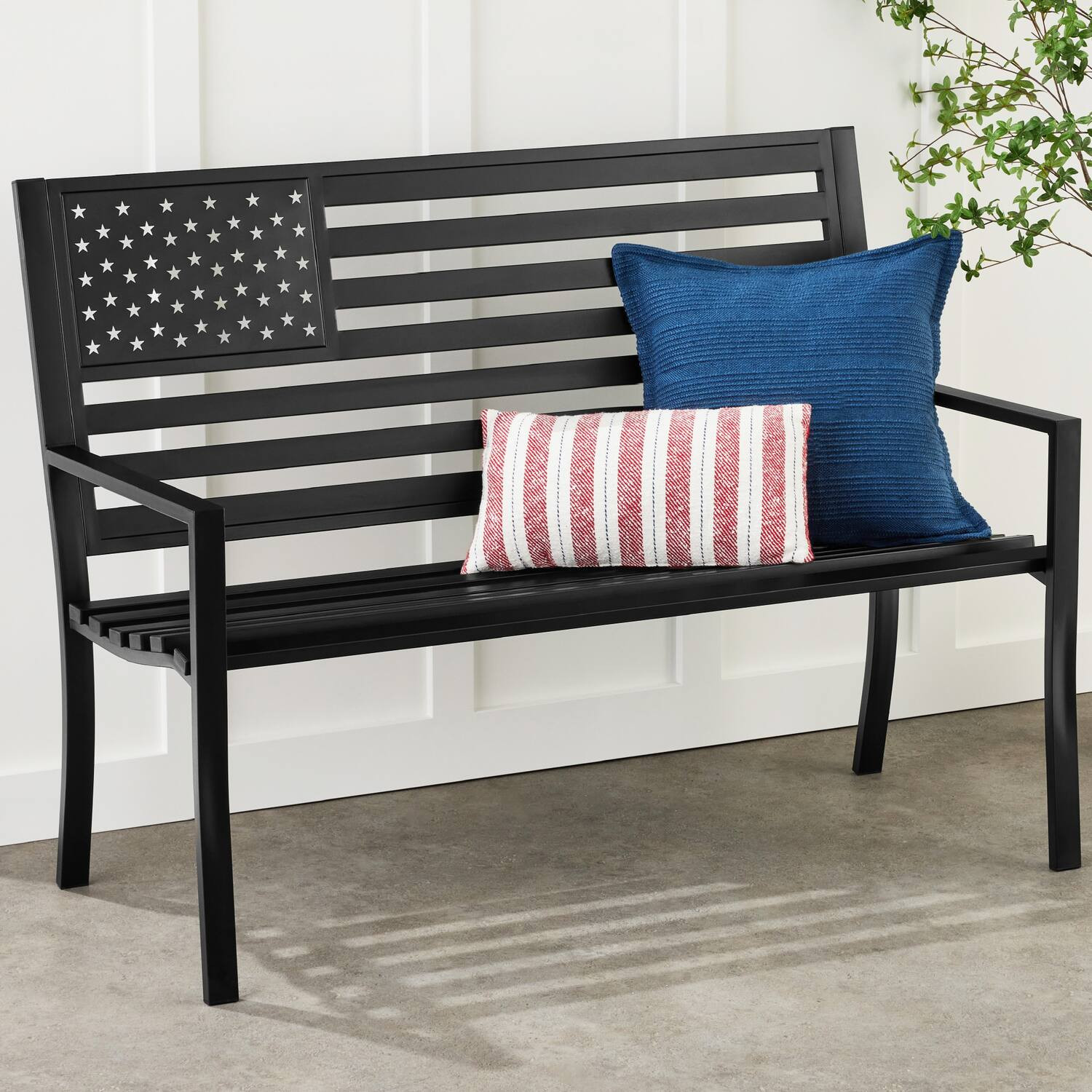 Best Choice Products - Indoor Outdoor Steel Garden Bench w/ American Flag Backrest, 790lb Capacity - Black | Best Buy U.S.